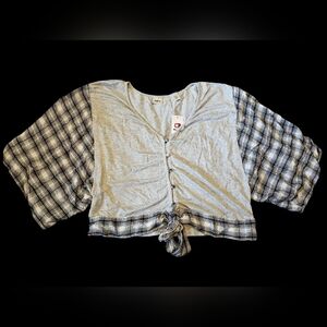 Daytrip‎ Buckle Medium Boxy button down tie crop ss gray top blouse shirt new